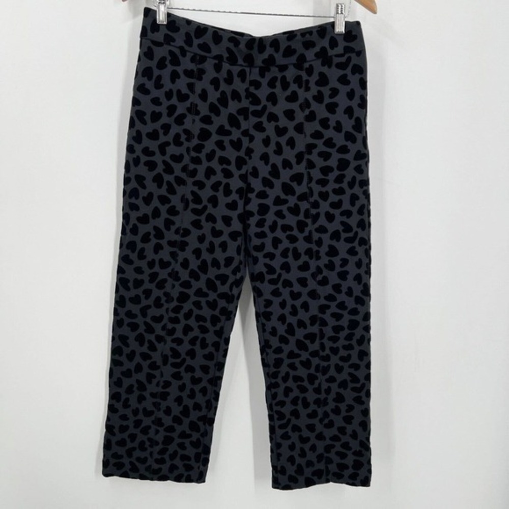 Ann Taylor Black Pants Womens Sz 6 Flocked Velvet Heart High Rise Wide Leg Crop